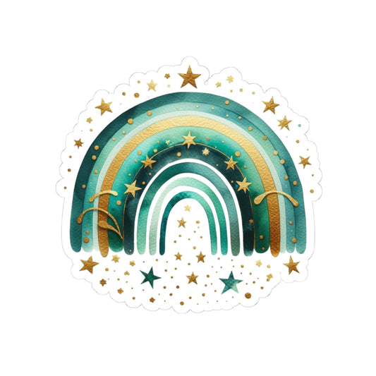 Teal & Gold Star Rainbow Sticker — Kiss-Cut Vinyl Decal