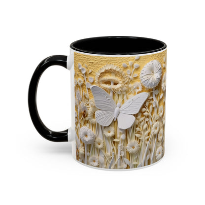 White Floral Relief with Butterflies Accent Mug | 11oz 15oz