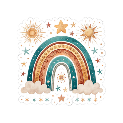 Boho Rainbow Sticker — Sun, Stars & Clouds Kiss-Cut Decal