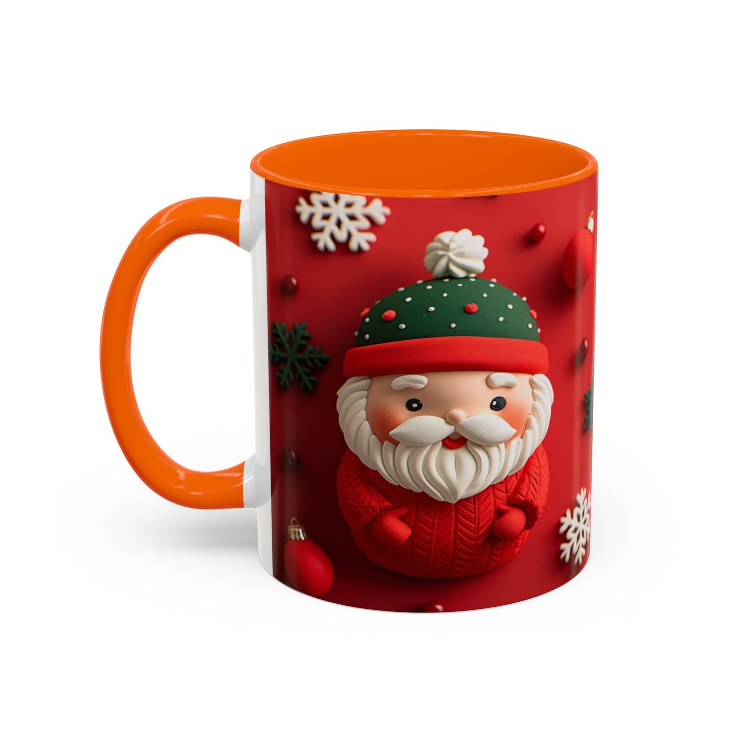 Cute Santa Pattern Accent Coffee Mug | Christmas Holiday Snowflakes