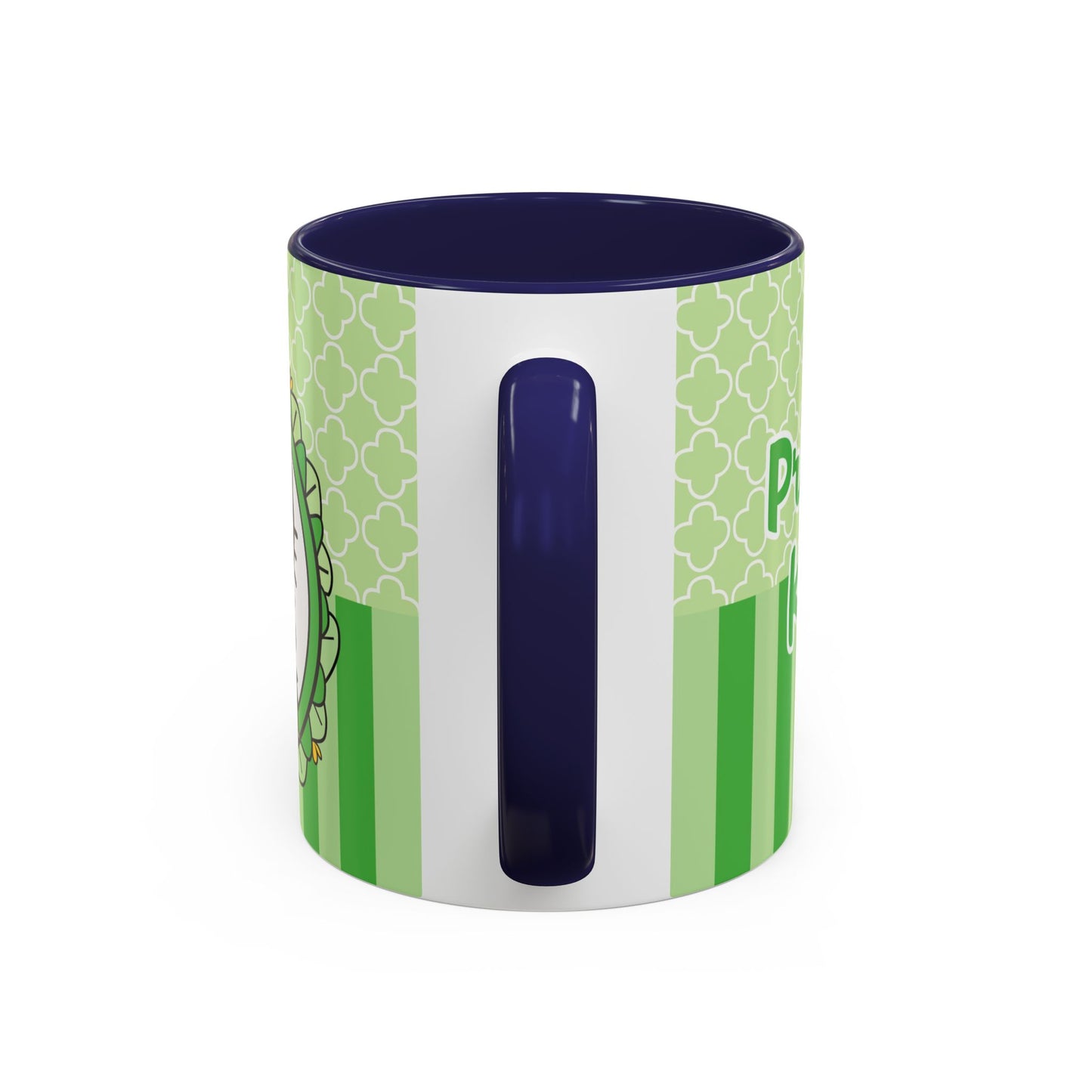 Princess Cat Illustration Accent Coffee Mug | Green Stripes