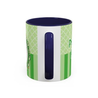 Princess Cat Illustration Accent Coffee Mug | Green Stripes