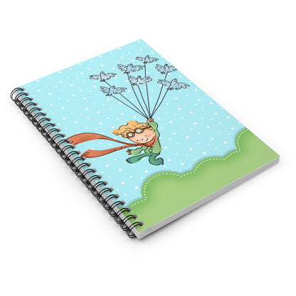 Child’s Adventure Spiral Notebook | Cute Flying Boy with Bird Balloons, Ruled Journal