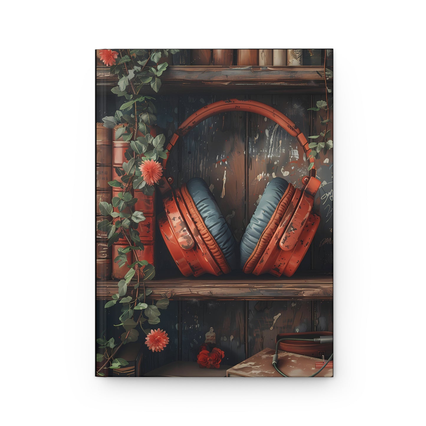 Vintage Red Headphones Journal | Music Lover Hardcover Notebook