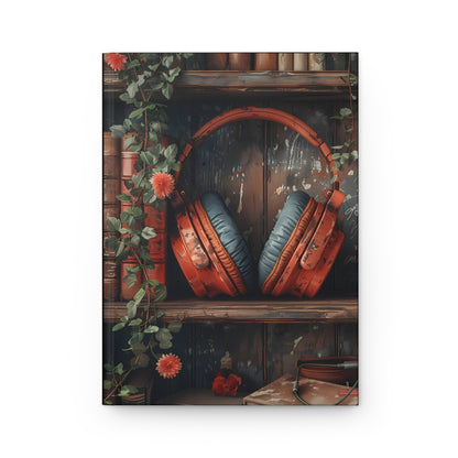 Vintage Red Headphones Journal | Music Lover Hardcover Notebook