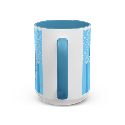 Princess Cat Illustration Accent Coffee Mug | Blue Striped Ceramic