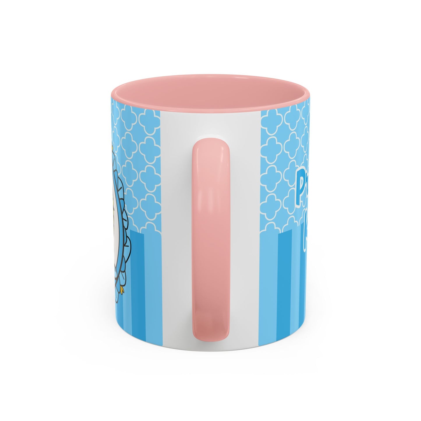 Princess Cat Illustration Accent Coffee Mug | Blue Striped Ceramic