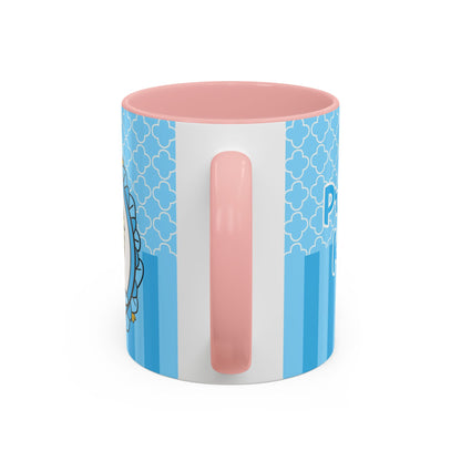 Princess Cat Illustration Accent Coffee Mug | Blue Striped Ceramic