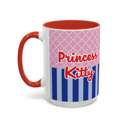 Princess Kitty Hello Kitty Accent Coffee Mug | Cute Pink & Blue 11/15oz