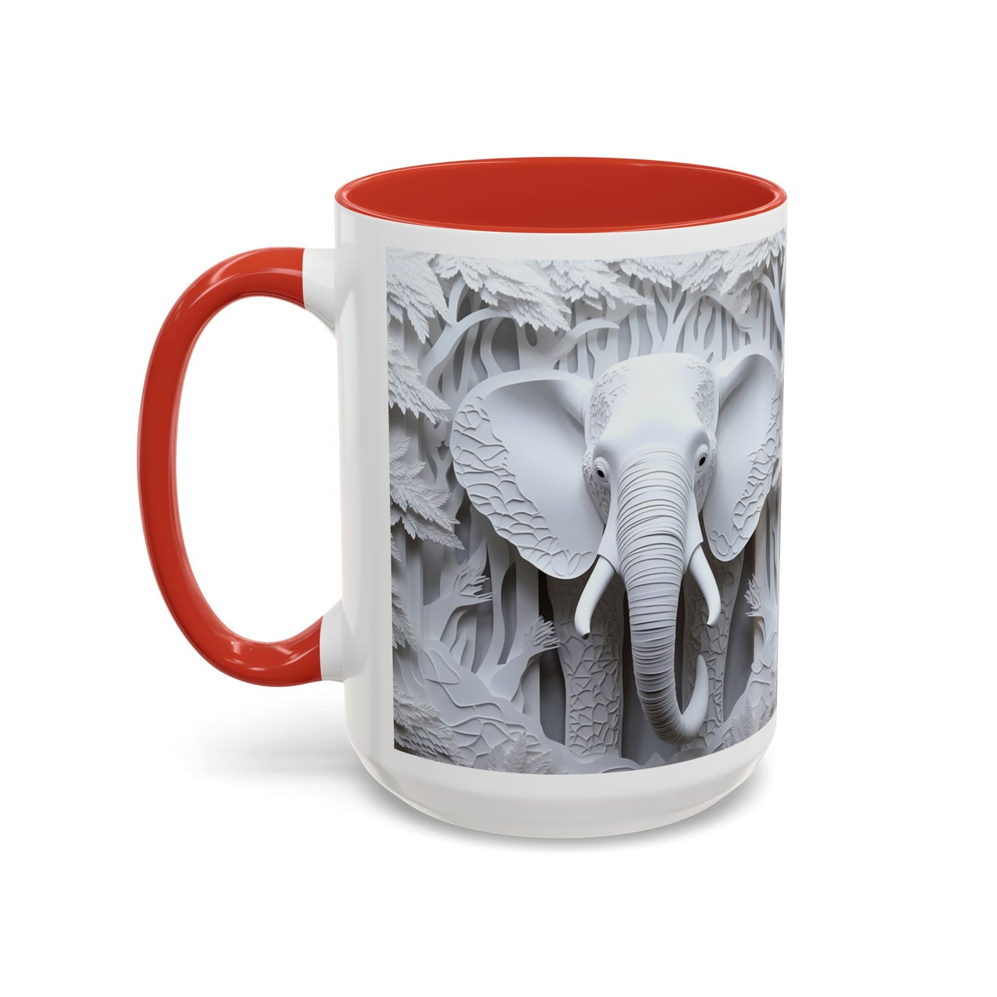 Elephant Relief Accent Coffee Mug — Grey Carved Jungle Design (11/15oz)