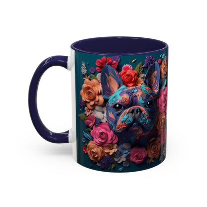Floral French Bulldog Accent Coffee Mug - Colorful Dog Art 11/15oz