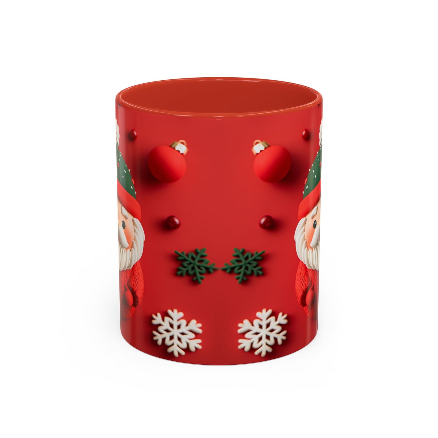 Cute Santa Pattern Accent Coffee Mug | Christmas Holiday Snowflakes
