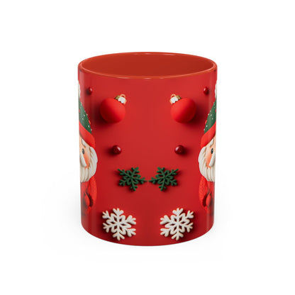 Cute Santa Pattern Accent Coffee Mug | Christmas Holiday Snowflakes