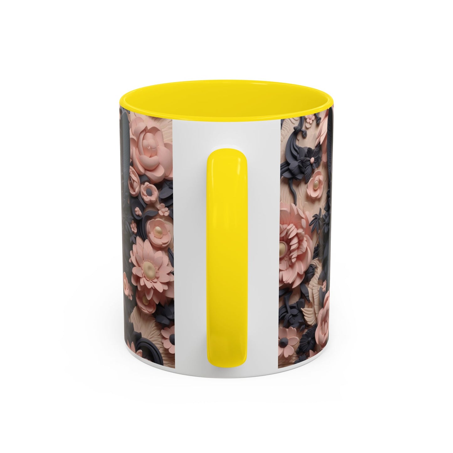 Black Cat & Pink Roses Accent Coffee Mug — 11/15oz Floral Cat Art