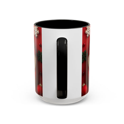 Cute Santa Pattern Accent Coffee Mug | Christmas Holiday Snowflakes