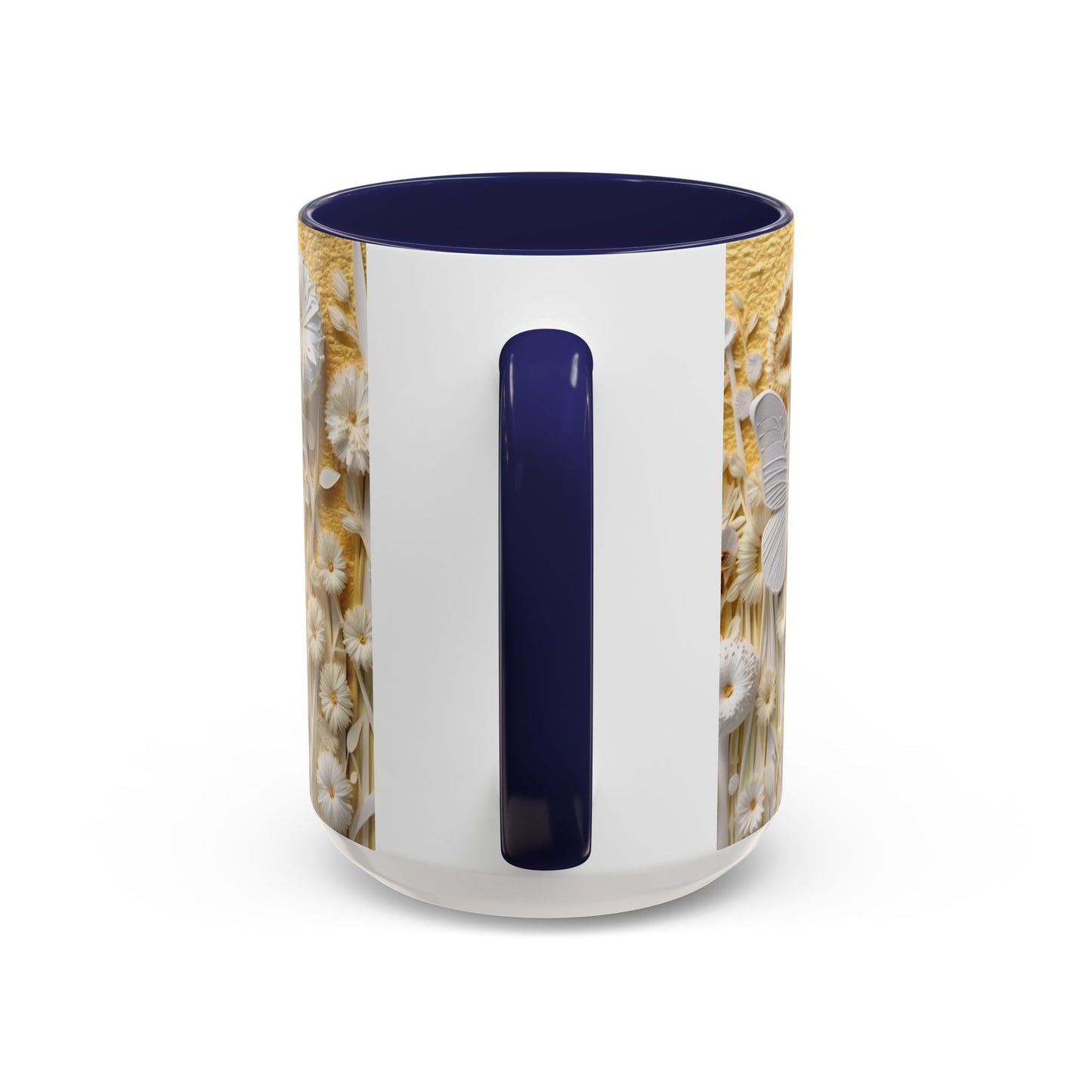 White Floral Relief with Butterflies Accent Mug | 11oz 15oz