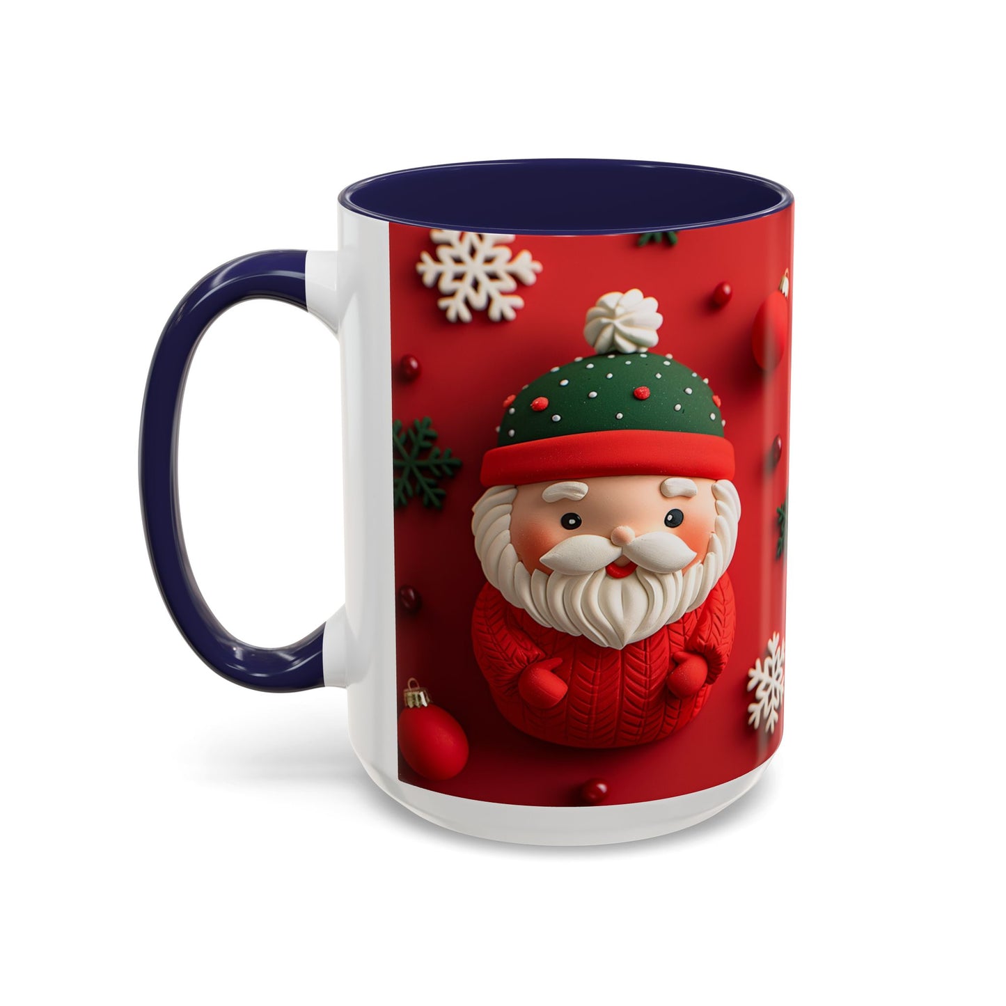 Cute Santa Pattern Accent Coffee Mug | Christmas Holiday Snowflakes