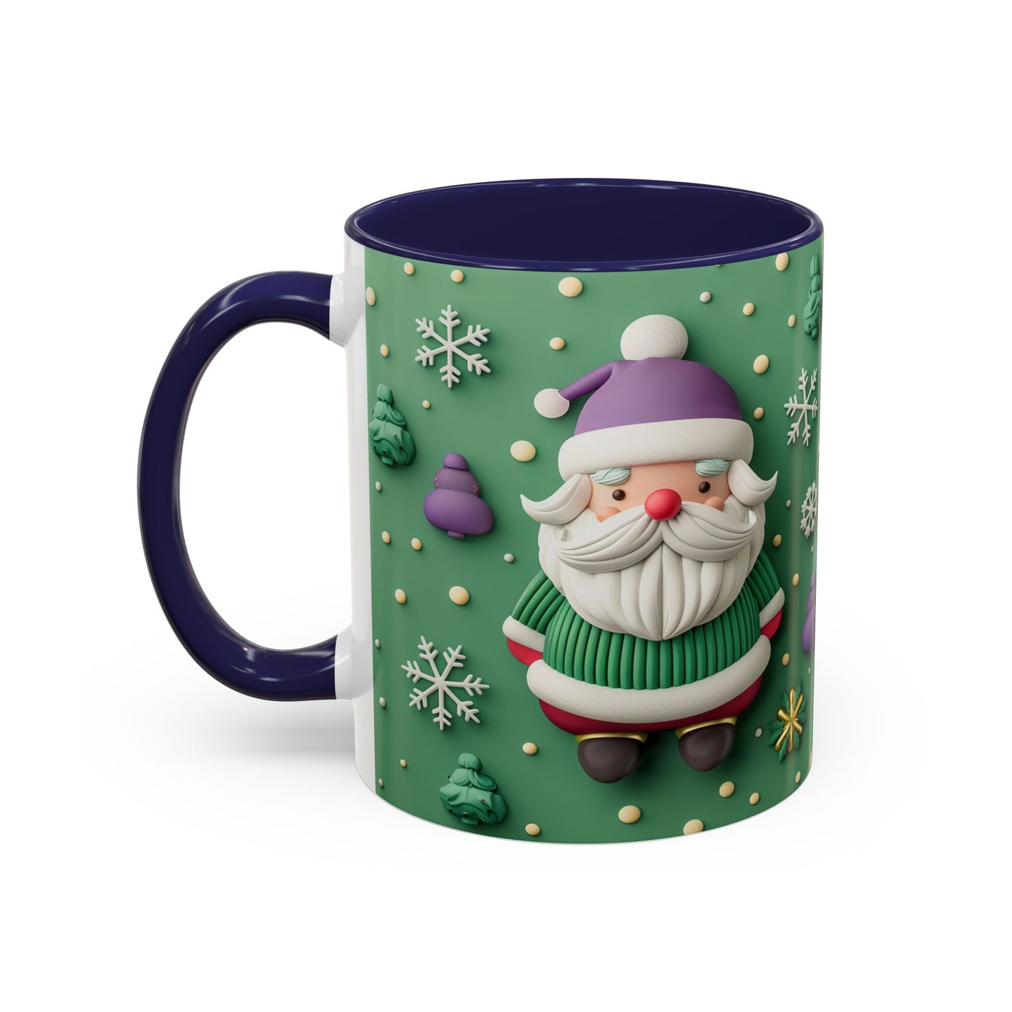 Whimsical Santa Pattern Accent Coffee Mug | Christmas Santa Snowflakes 11oz 15oz