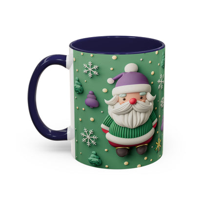 Whimsical Santa Pattern Accent Coffee Mug | Christmas Santa Snowflakes 11oz 15oz
