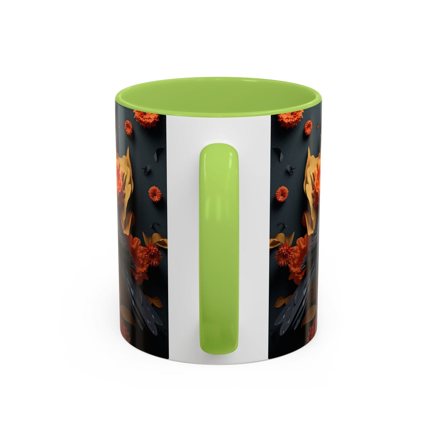 Autumn Raven Accent Coffee Mug — Black Crow & Orange Chrysanthemums (11/15oz)