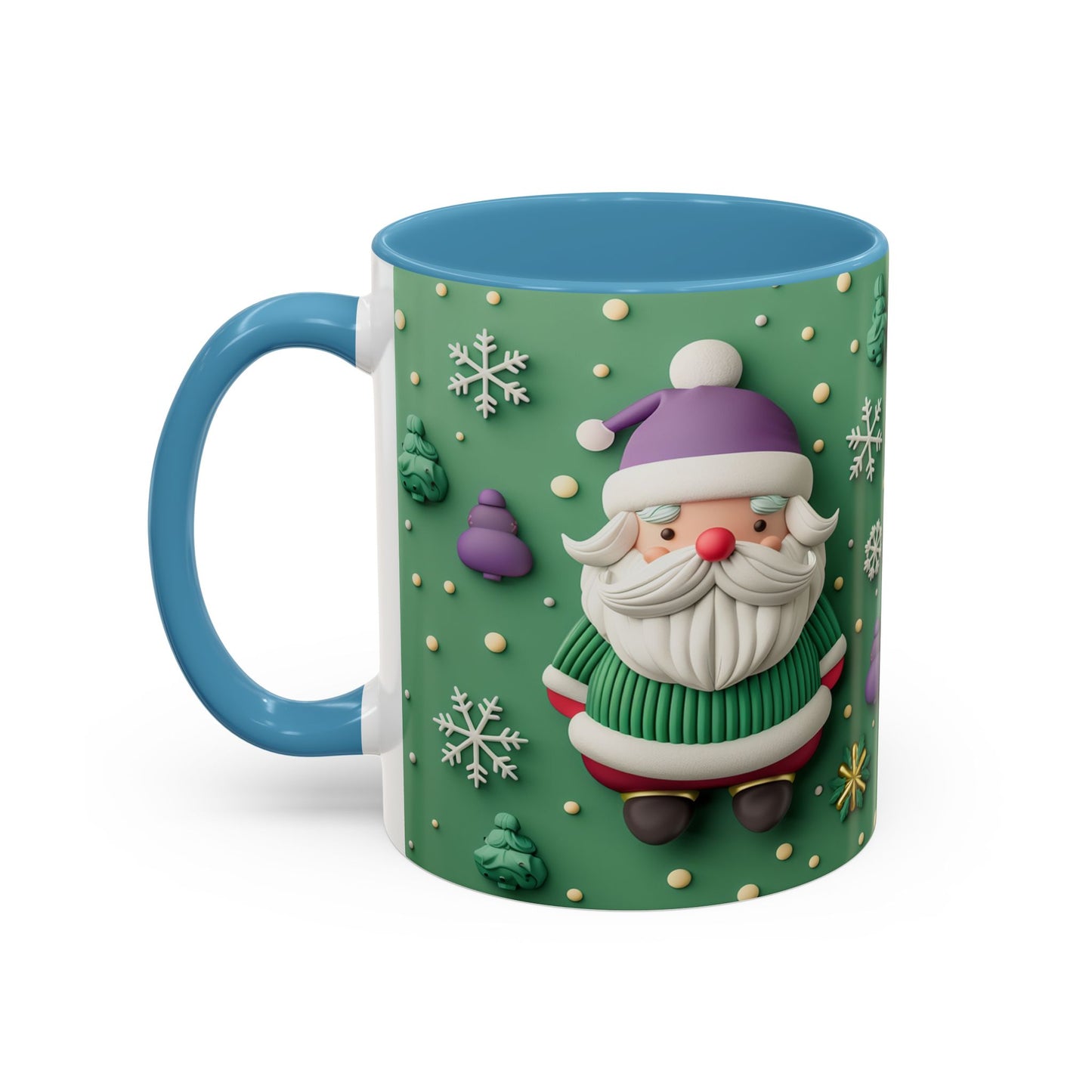 Whimsical Santa Pattern Accent Coffee Mug | Christmas Santa Snowflakes 11oz 15oz