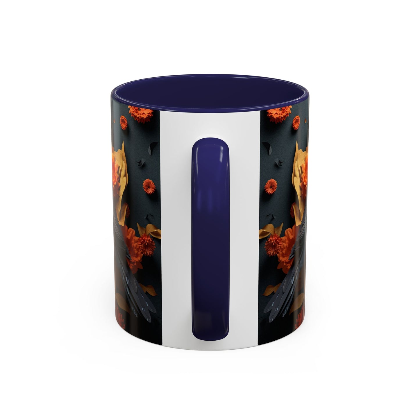 Autumn Raven Accent Coffee Mug — Black Crow & Orange Chrysanthemums (11/15oz)