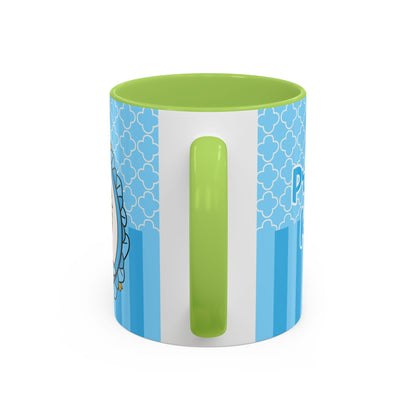 Princess Cat Illustration Accent Coffee Mug | Blue Striped Ceramic