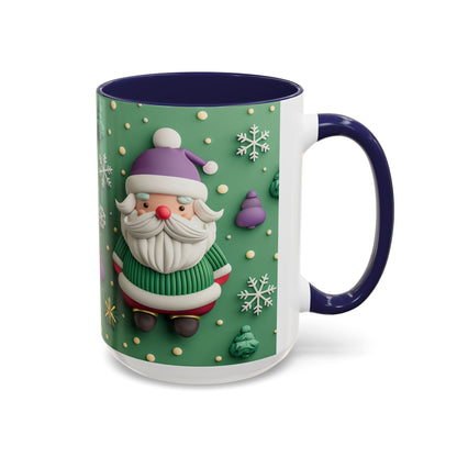 Whimsical Santa Pattern Accent Coffee Mug | Christmas Santa Snowflakes 11oz 15oz