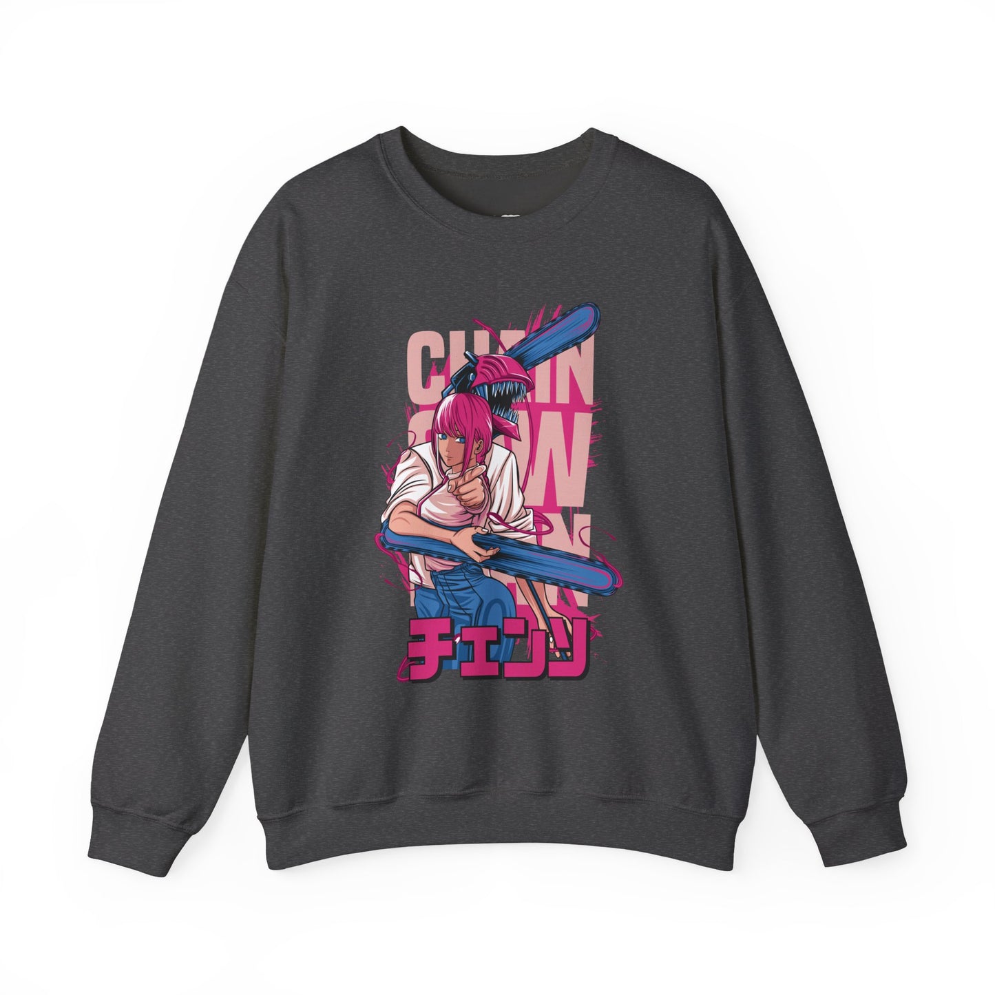 Cherry Anime Girl with Bat Crewneck Sweatshirt | Kawaii Japanese Text