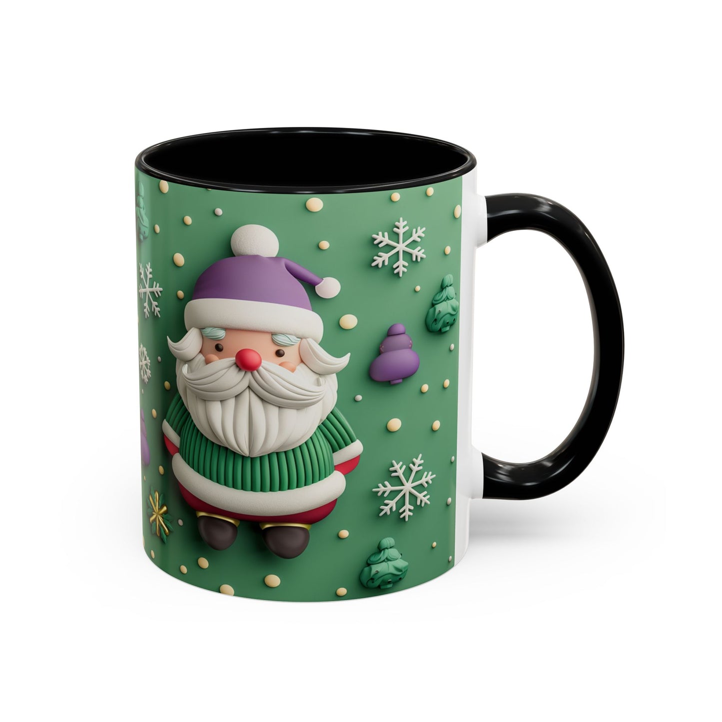 Whimsical Santa Pattern Accent Coffee Mug | Christmas Santa Snowflakes 11oz 15oz