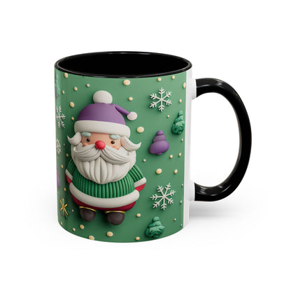 Whimsical Santa Pattern Accent Coffee Mug | Christmas Santa Snowflakes 11oz 15oz
