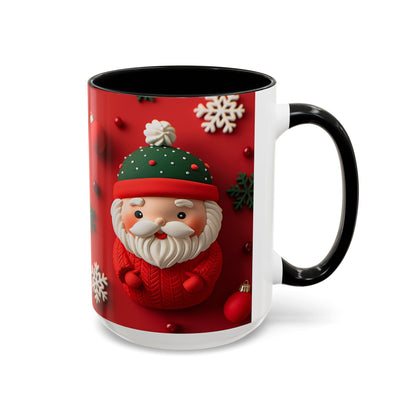 Cute Santa Pattern Accent Coffee Mug | Christmas Holiday Snowflakes
