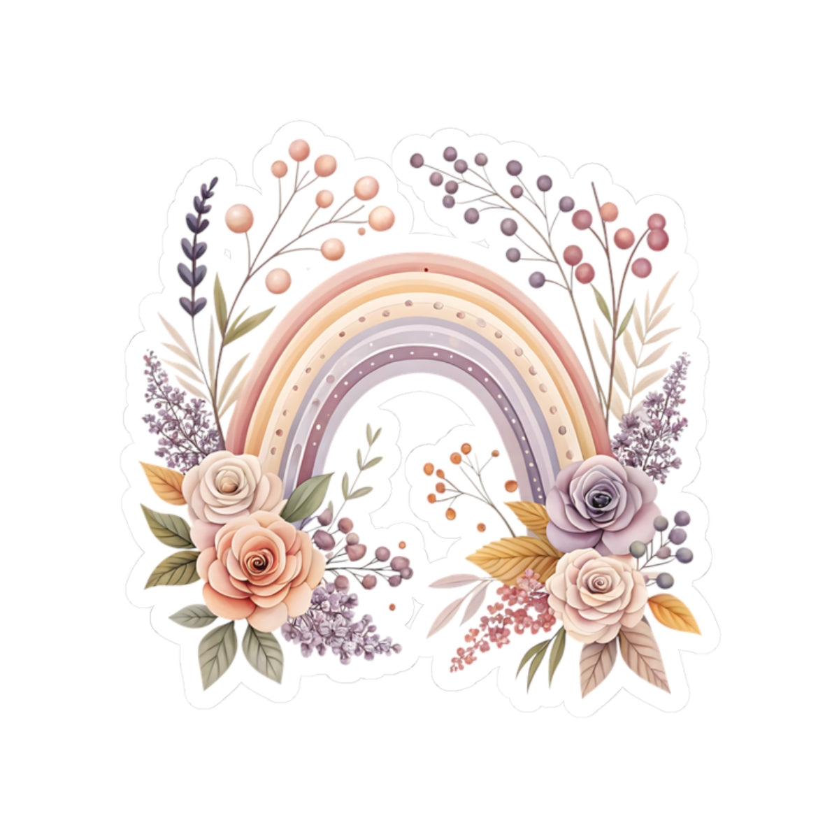 Pastel Floral Rainbow Sticker — Romantic Boho Laptop & Planner Kiss-Cut Sticker