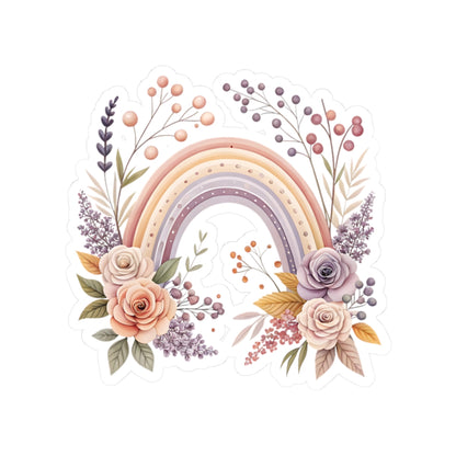 Pastel Floral Rainbow Sticker — Romantic Boho Laptop & Planner Kiss-Cut Sticker