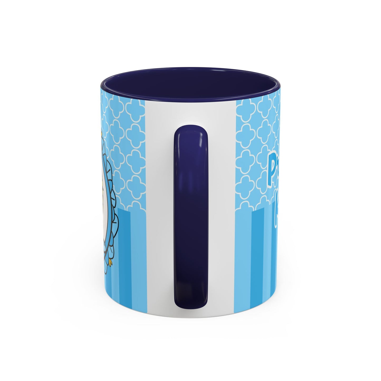 Princess Cat Illustration Accent Coffee Mug | Blue Striped Ceramic