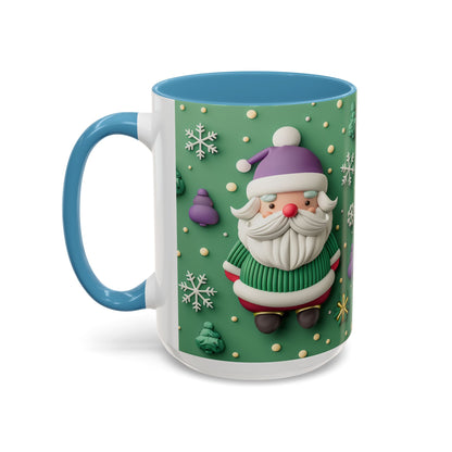Whimsical Santa Pattern Accent Coffee Mug | Christmas Santa Snowflakes 11oz 15oz