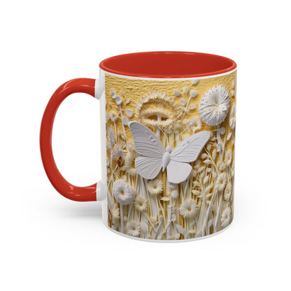 White Floral Relief with Butterflies Accent Mug | 11oz 15oz