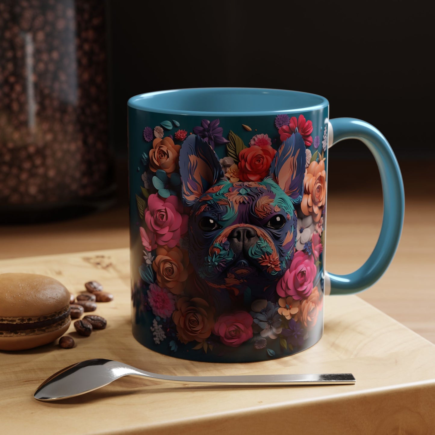 Floral French Bulldog Accent Coffee Mug - Colorful Dog Art 11/15oz