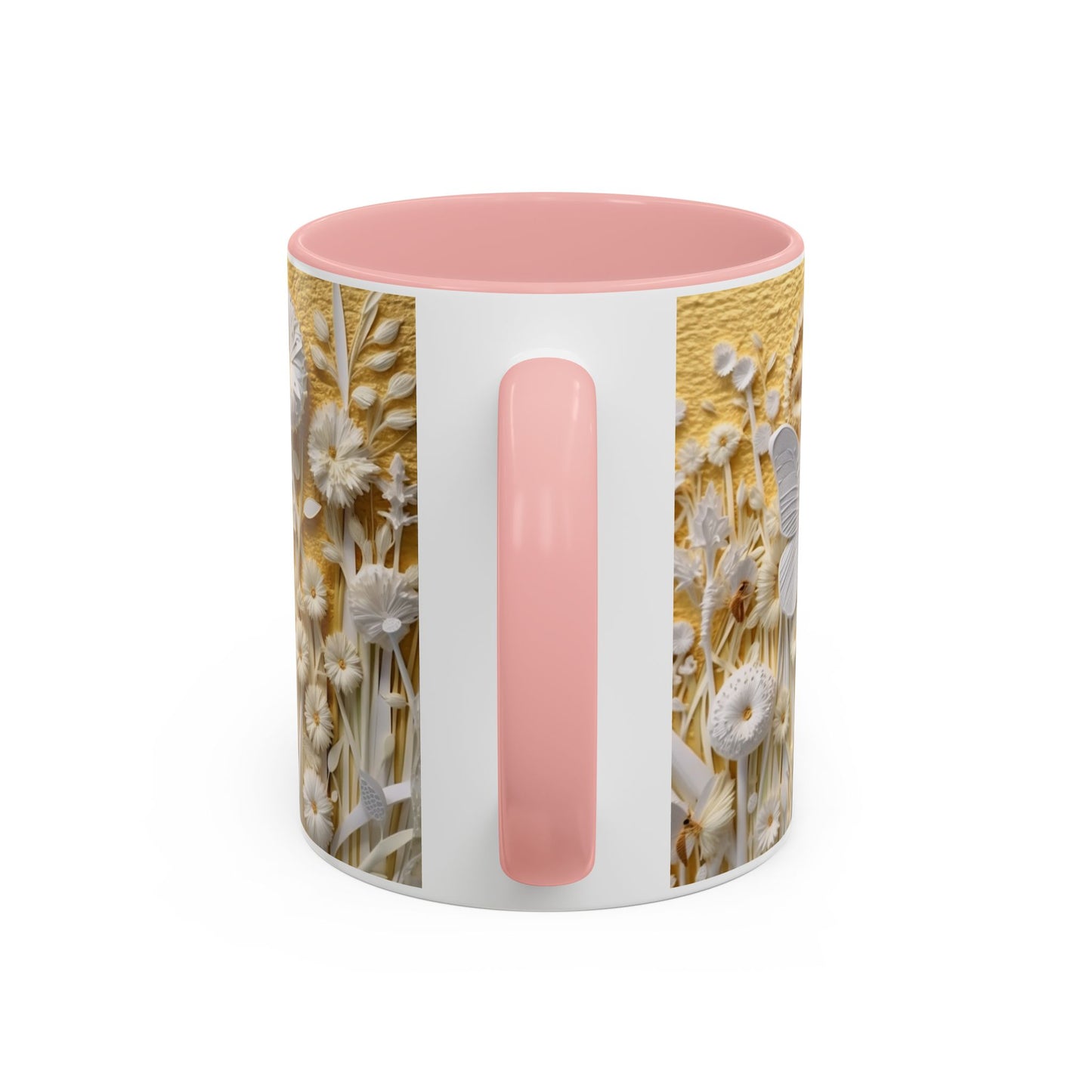 White Floral Relief with Butterflies Accent Mug | 11oz 15oz