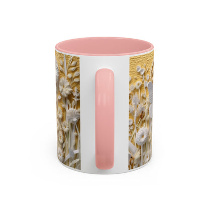 White Floral Relief with Butterflies Accent Mug | 11oz 15oz