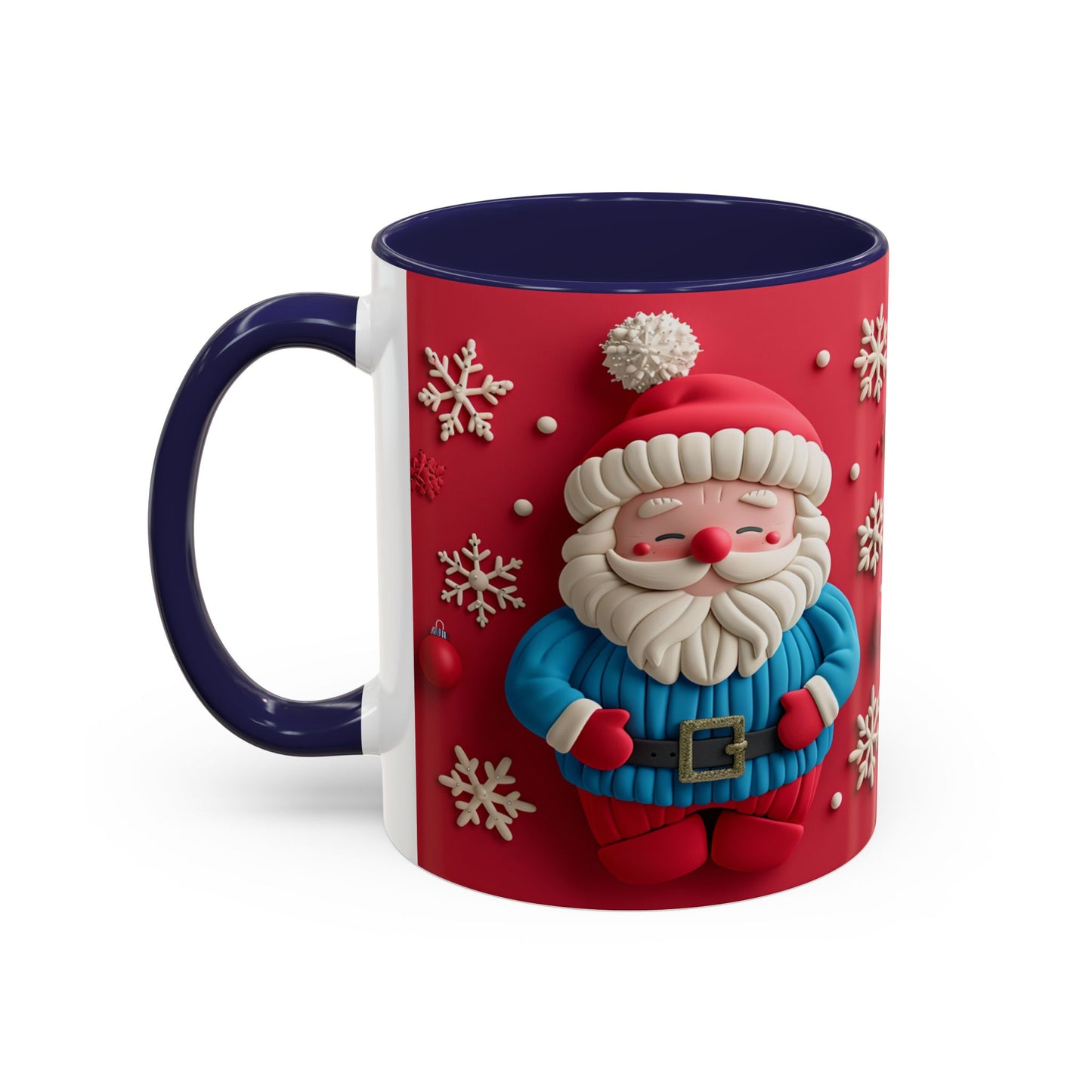 Clay Santa Pattern Mug | Christmas Snowflake Accent Coffee Mug
