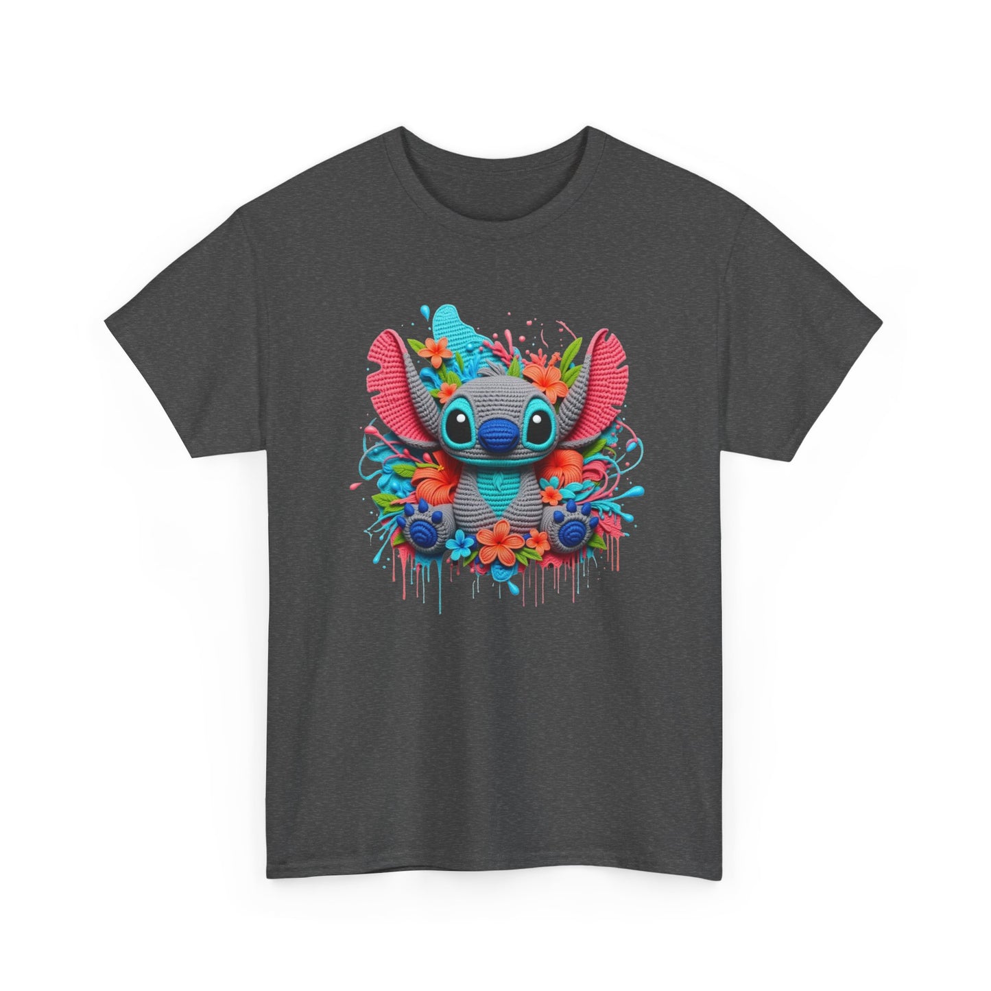Colorful Floral Stitch Character T-Shirt | Cute Alien with Flowers
