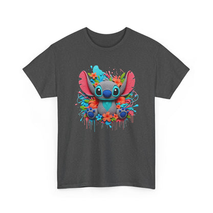 Colorful Floral Stitch Character T-Shirt | Cute Alien with Flowers