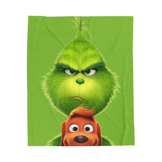 Grinch Face with Max Velveteen Plush Blanket | Christmas Movie Character Throw