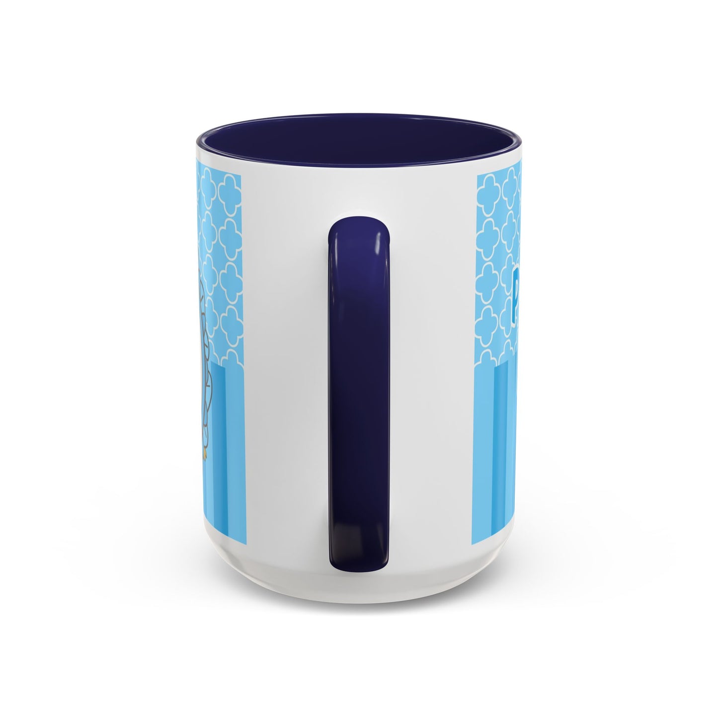 Princess Cat Illustration Accent Coffee Mug | Blue Striped Ceramic