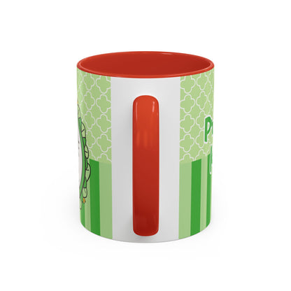 Princess Cat Illustration Accent Coffee Mug | Green Stripes