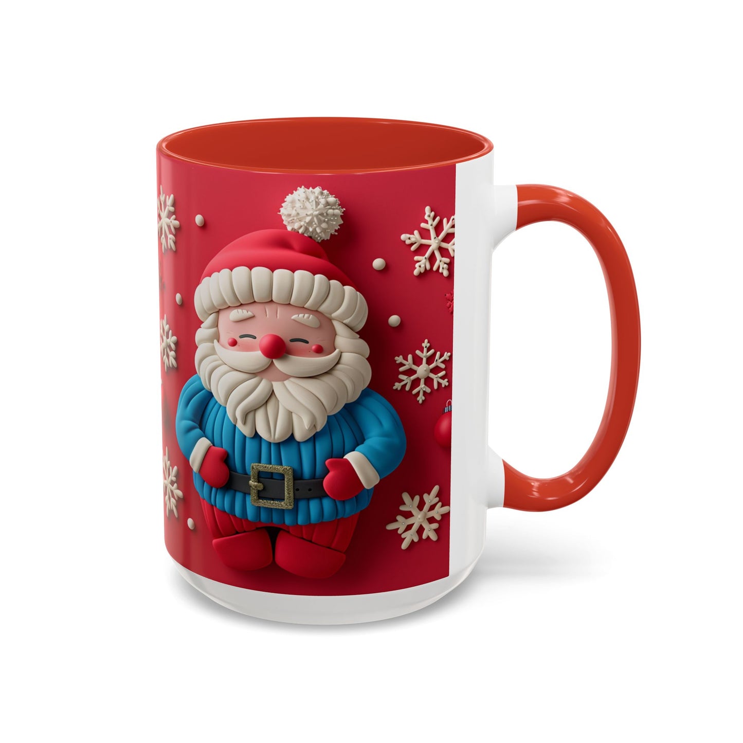 Clay Santa Pattern Mug | Christmas Snowflake Accent Coffee Mug