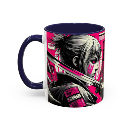 Neon Anime Samurai Mug | Accent Coffee Mug 11oz 15oz