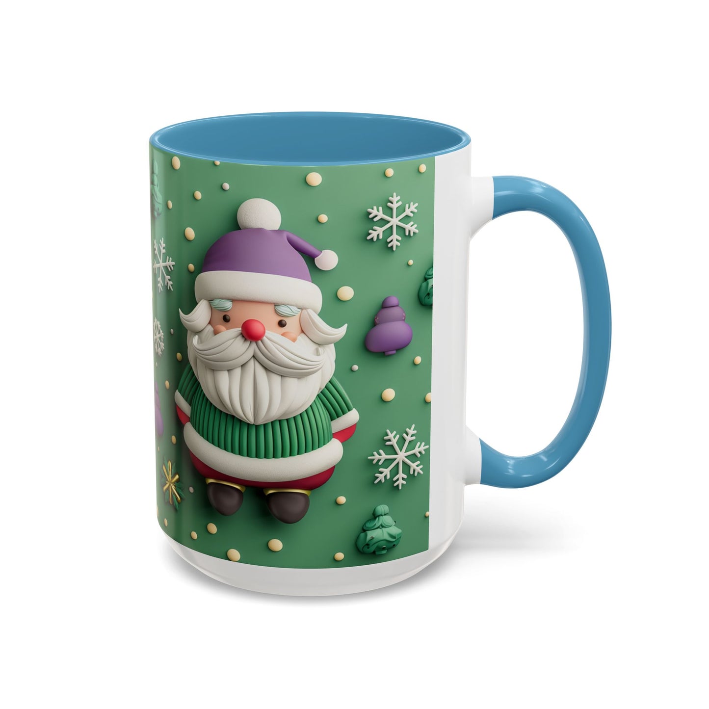 Whimsical Santa Pattern Accent Coffee Mug | Christmas Santa Snowflakes 11oz 15oz