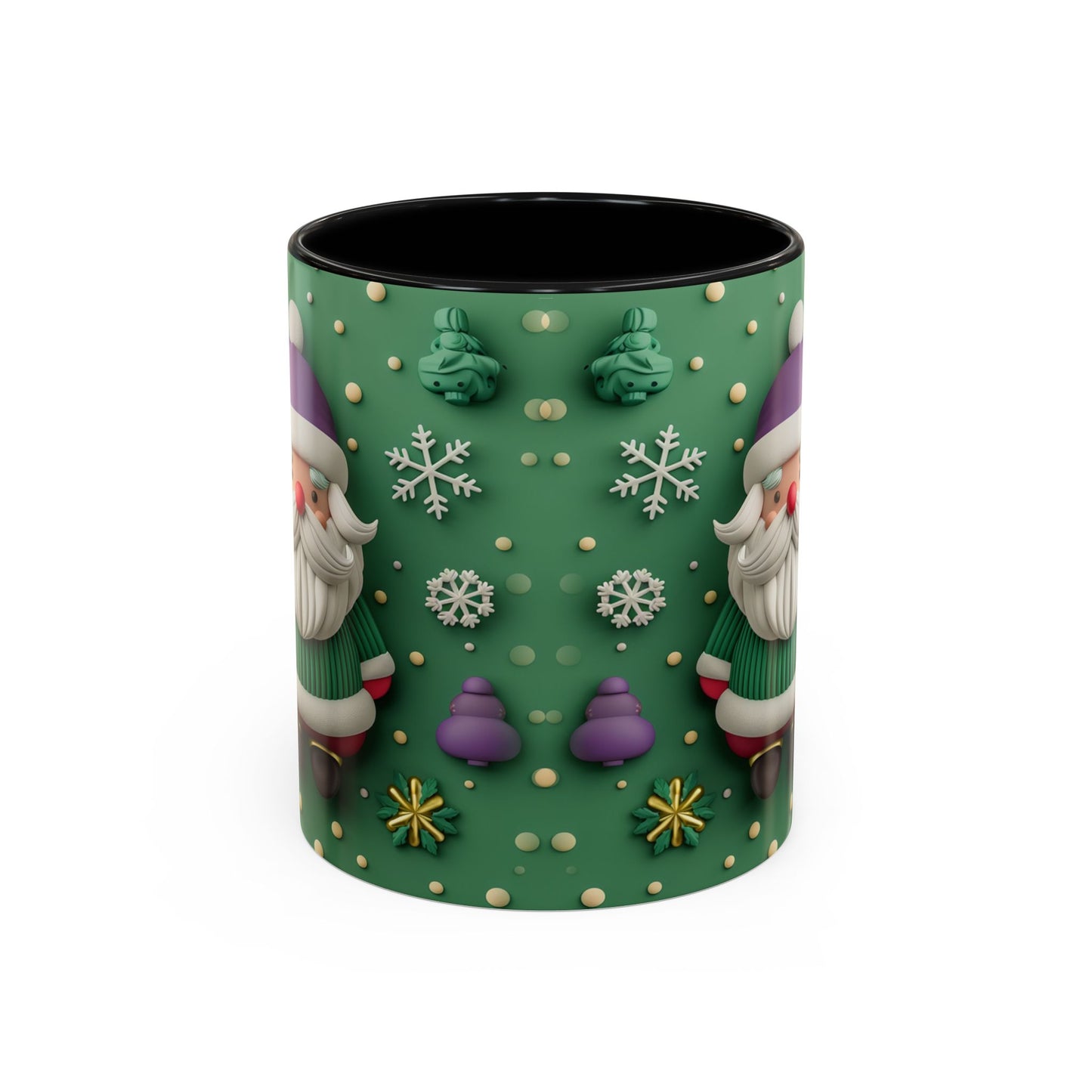 Whimsical Santa Pattern Accent Coffee Mug | Christmas Santa Snowflakes 11oz 15oz